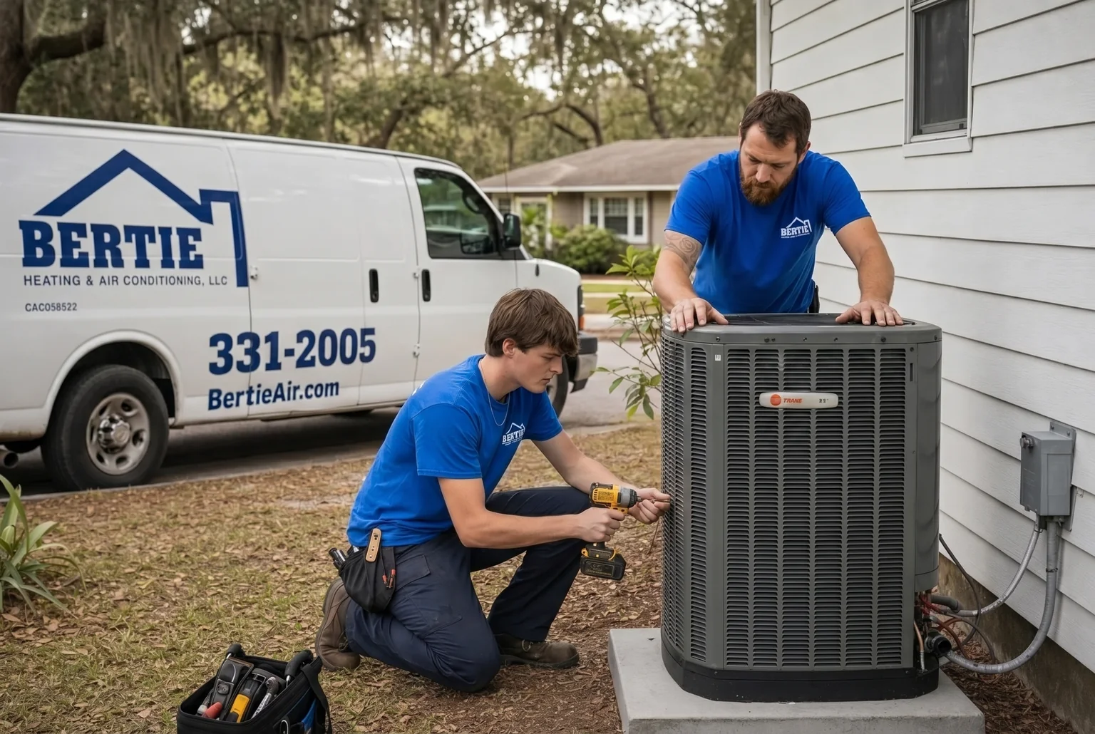 Bertie Air technicians installing a new AC system