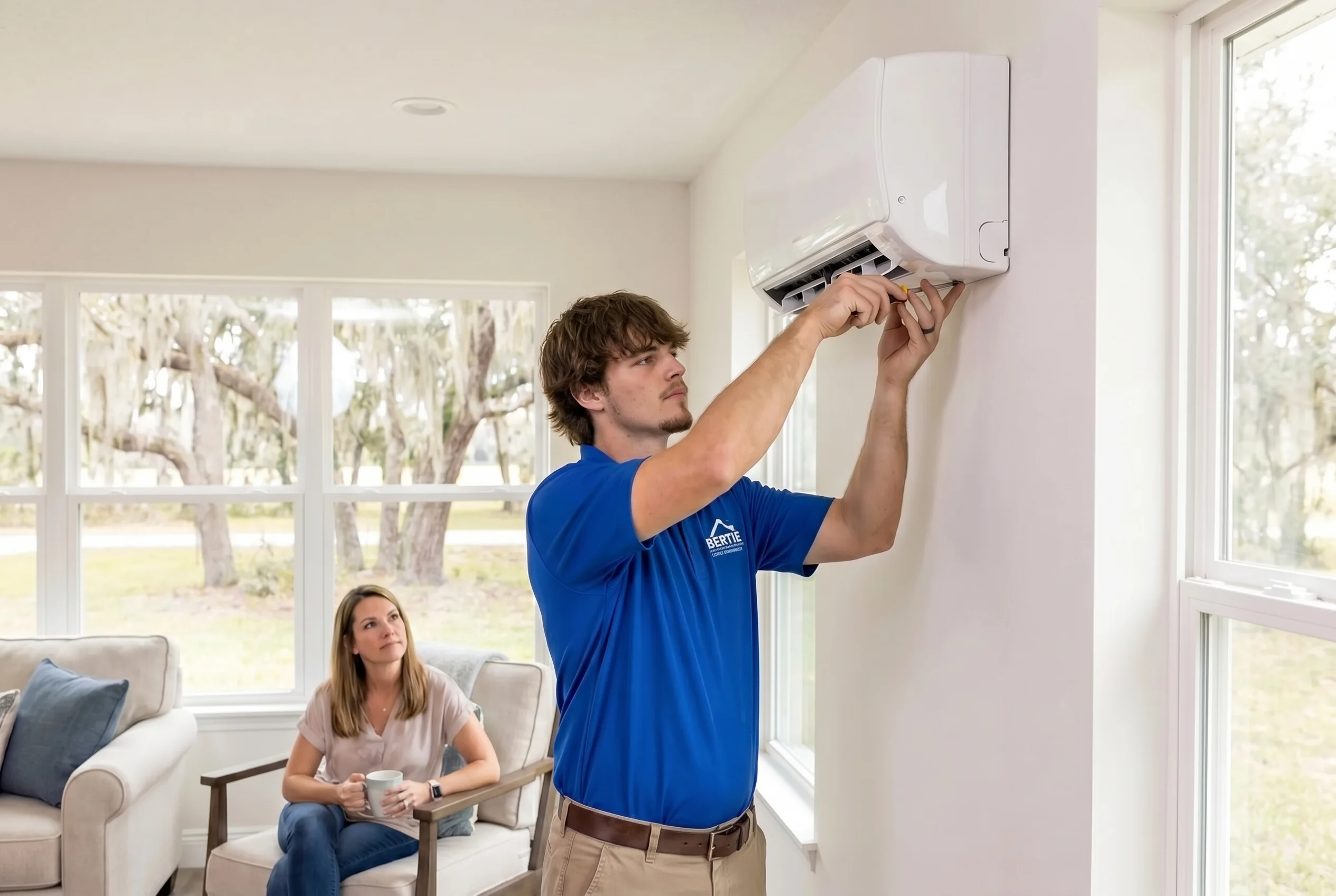 Smart inverter thermostat controlled by phone app in a Gainesville home